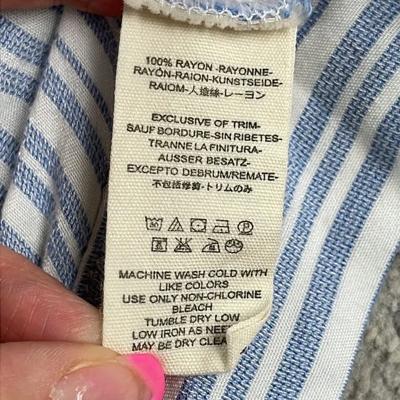 Free People The Rosemary Top Tie Waist Blouse Flutter Ruffle Blue Stripe Sz L - Picture 11 of 12